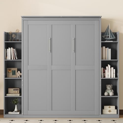 Queen Size Murphy Bed with Cabinet and LED Lights P178570