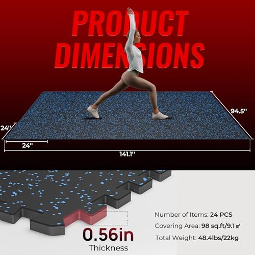 24 Pcs Interlocking EVA Foam Gym Mats with Rubber Top, Black A6287