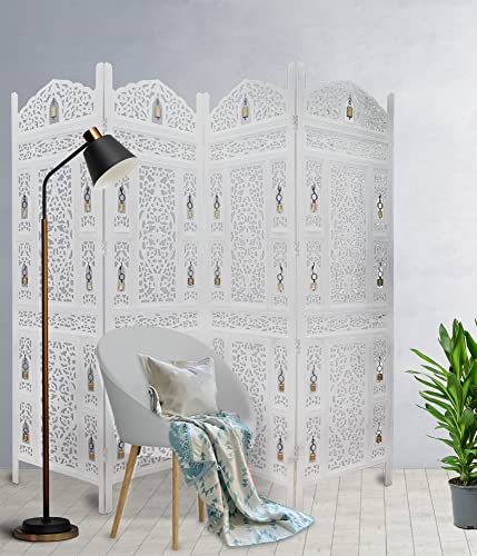 4 Panel Folding Wood Room Divider, Antique Brown, 72 x 80 L396608