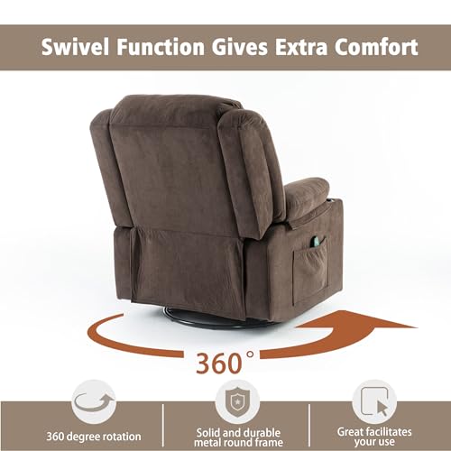 Swivel Recliner Chair for Adults with Massage and Heat, Fabric, Lime Gray B7507