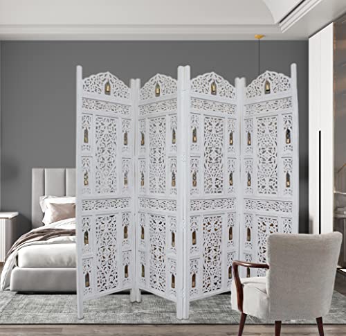 4 Panel Folding Wood Room Divider, Antique Brown, 72 x 80 L396608