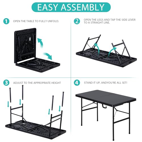 Portable 4 Foot Plastic Folding Table, Indoor Outdoor Heavy Duty, White R80992
