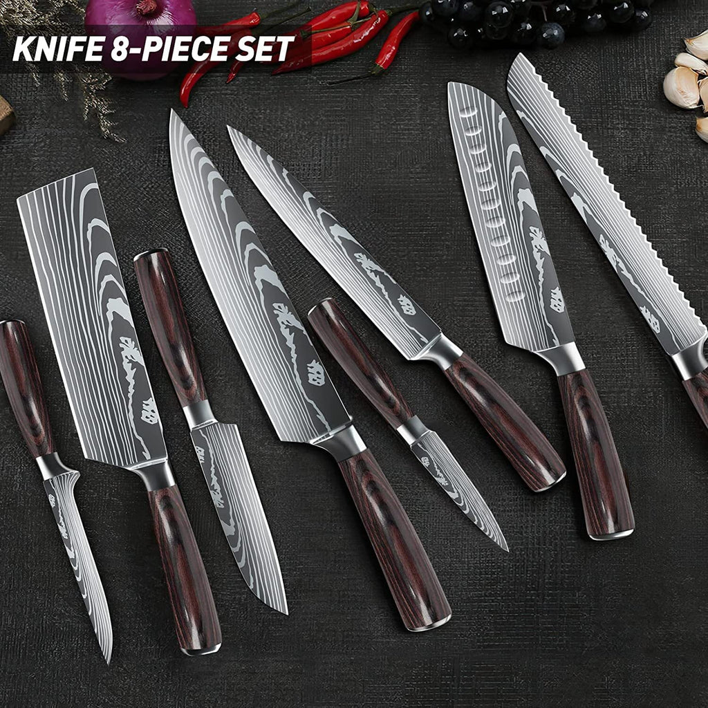 8 Piece Kitchen Chef Knife Set, 3.5-8 Inch, Stainless Steel F15189