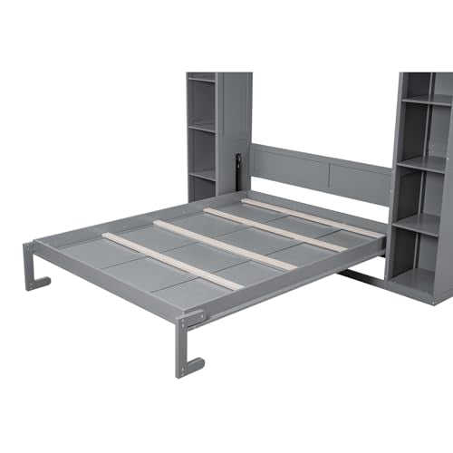 Queen Size Murphy Bed with Cabinet and LED Lights P178570