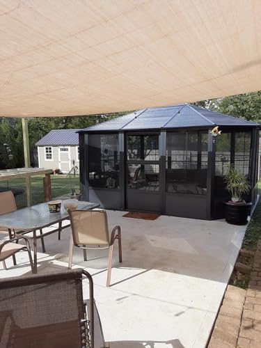 10 x 10 ft Hardtop Gazebo with Netting and Curtains, Galvanized Steel Roof for Patio and Garden X50618