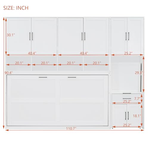 Twin Murphy Bed with Wall Frame, Closet, Drawers and Desk, White D510253
