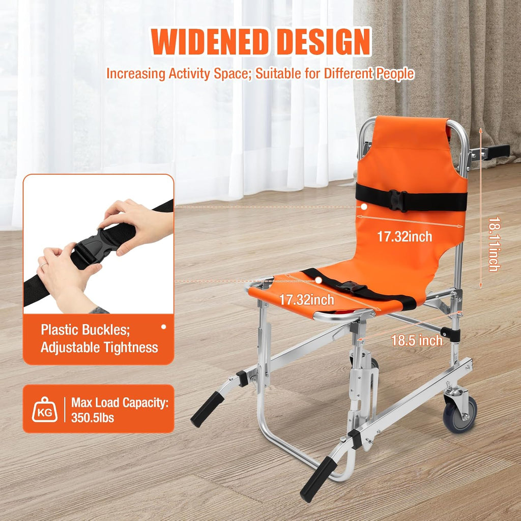 Stair Chair 2-Wheel Orange Foldable Transport Wheelchair, 350 lbs Capacity R661