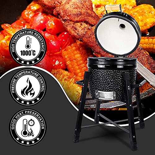 Ceramic Kamado Charcoal BBQ Grill and Smoker, 15 Inch with Tall Stand W2109