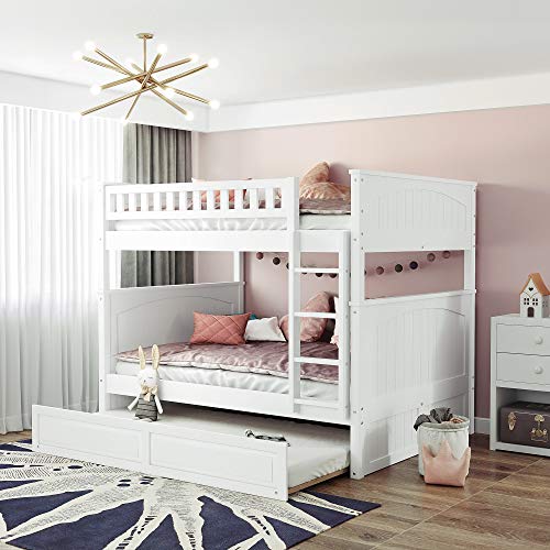 Twin Over Full Bunk Bed with Slide and Stairs for Kids E212