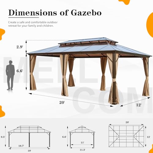 10'x13' Hardtop Gazebo with Polycarbonate Double Roof, Aluminum Frame, Curtains and Netting N263