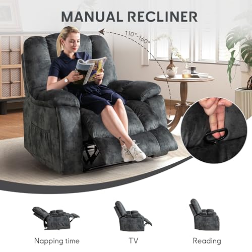 Manual Recliner Chair for Adults with Massage and Heat, Fabric, Brown C9569