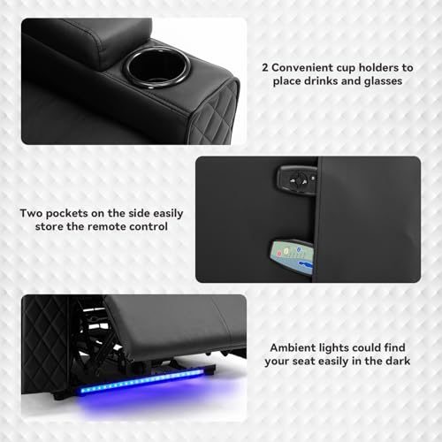 Power Recliner Chair PU Leather Electric Massage Sofa with Cup Holders and LED Lighting J84527