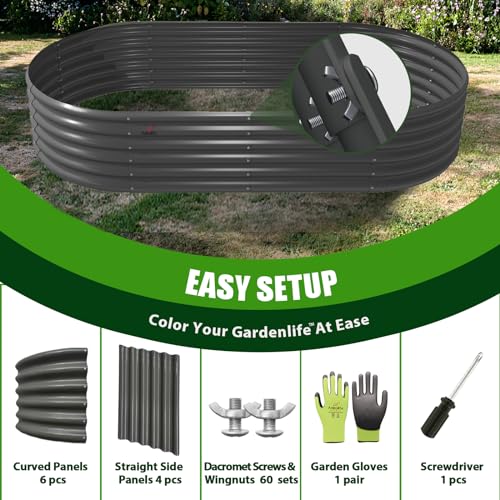 Galvanized Raised Garden Bed Oval Metal Planter Box for Vegetables Flowers A9593
