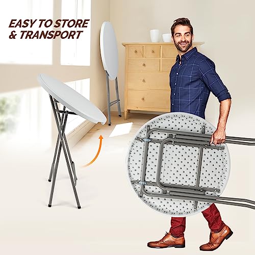 Folding Round Bar Table, HDPE Top with Gray Metal Finish, Black F15045
