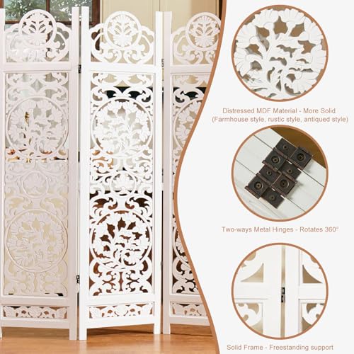 Wood Carved Room Divider 4 Panel Folding Screen Z937290