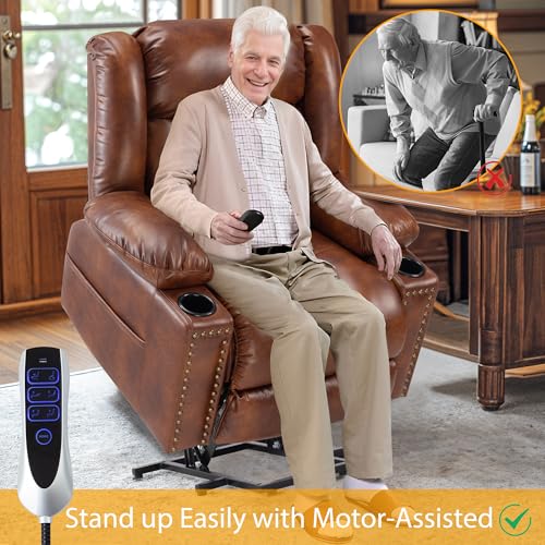 Large Power Lift Recliner Chair for Elderly with Heat and Massage, USB Port, Dark Brown A742