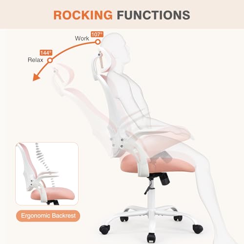Ergonomic High-Back Mesh Office Chair with Wheels, Pink X2221