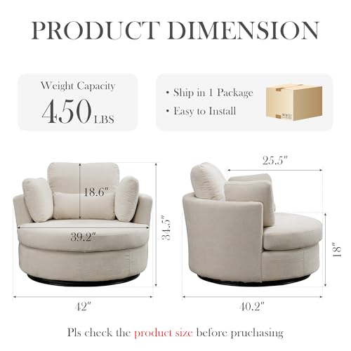 Oversized Swivel Barrel Chair with Ottoman, Chenille, Beige X252712