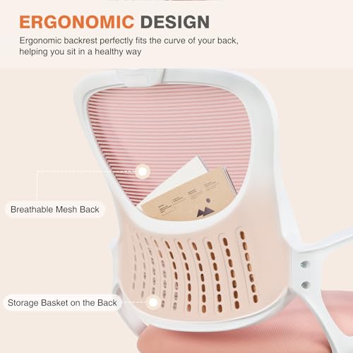 Ergonomic High-Back Mesh Office Chair with Wheels, Pink X2221