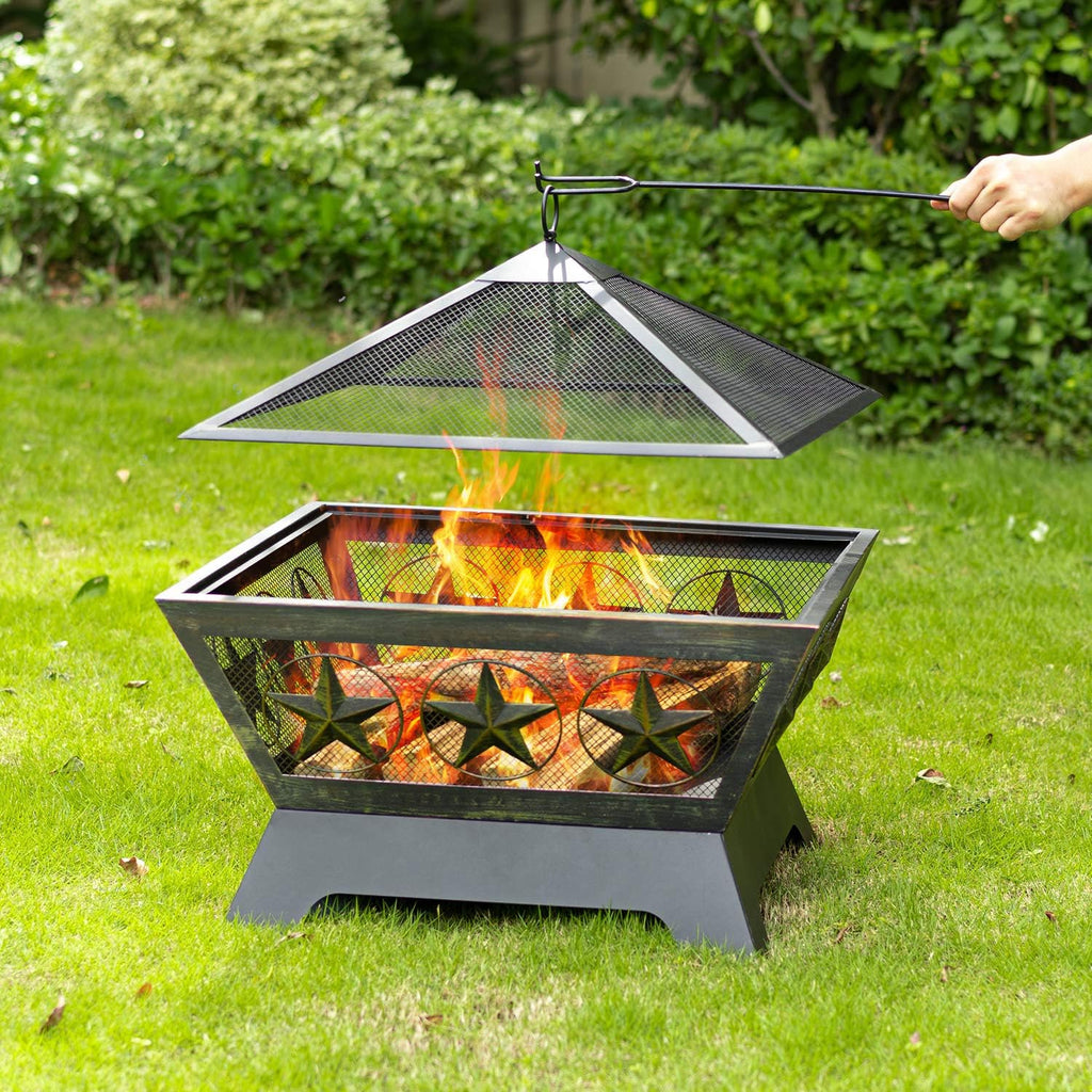 Outdoor Wood Burning Fire Pit 24in with Spark Screen and Poker N64003