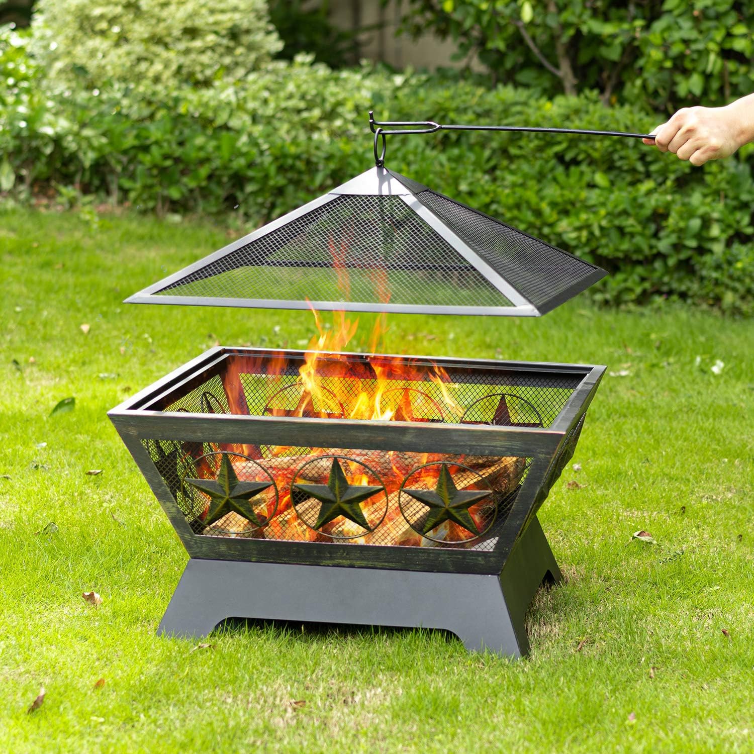 Outdoor Wood Burning Fire Pit 24in with Spark Screen and Poker N64003