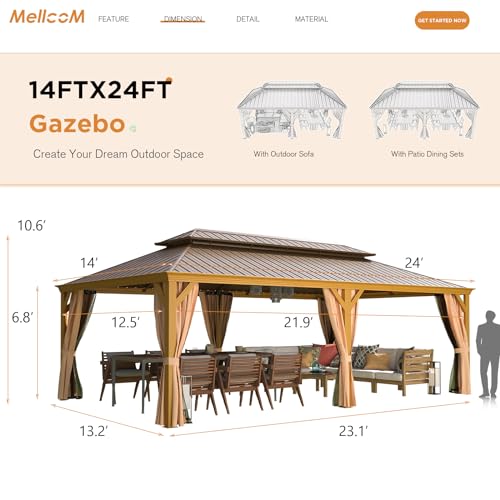 12x16 ft Hardtop Gazebo with Galvanized Steel Roof, Curtains and Netting V821