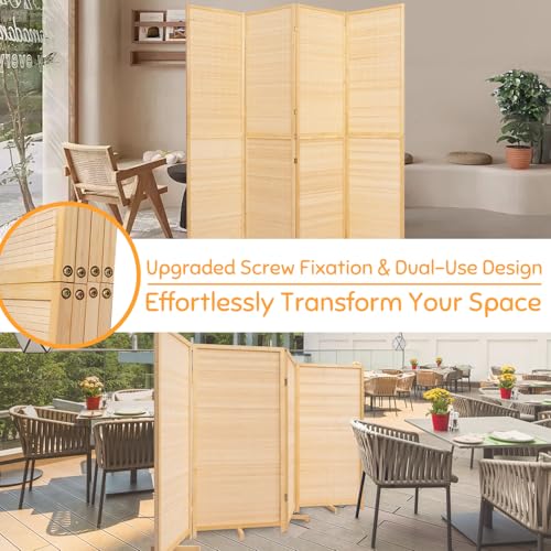 Bamboo Room Divider Folding Privacy Screen, 4 Panel, Beige T32841