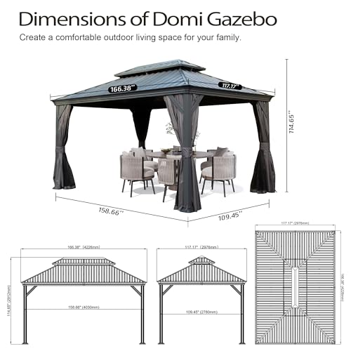 10 x 10 ft Hardtop Gazebo with Netting and Curtains, Galvanized Steel Roof for Patio and Garden X50618