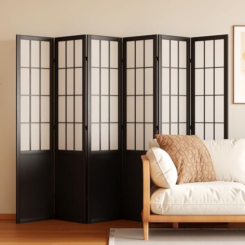 Japanese Shoji Folding Room Divider, 4 Panels, Black T762554