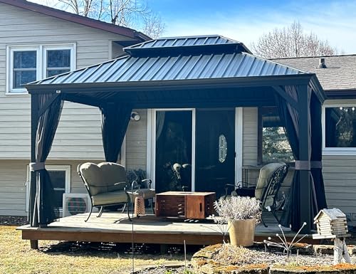 10' x 14' Permanent Hardtop Gazebo with Galvanized Steel Double Roof, Curtains and Netting Included M96664