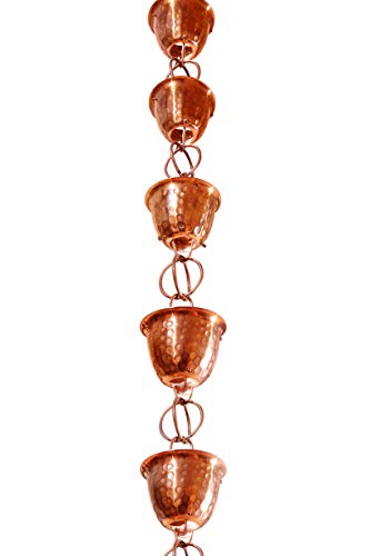 Copper Hammered Cup Rain Chain for Gutters, 8.5 Feet X475481