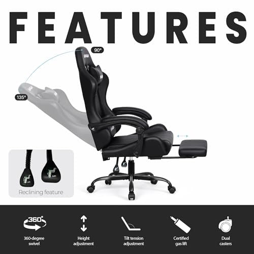 Gaming Chair with Footrest Lumbar Support High Back Recliner Ergonomic Leather Q8605