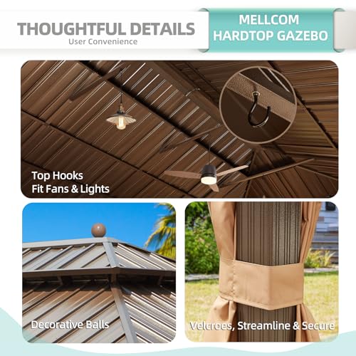 12x16 ft Hardtop Gazebo with Galvanized Steel Roof, Curtains and Netting V821