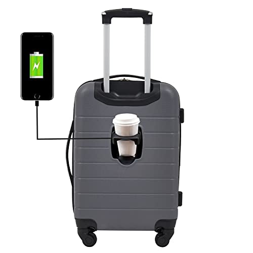 Smart Luggage Set with Cup Holder and USB Port, 20-Inch Carry-On K967