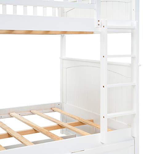 Twin Over Full Bunk Bed with Slide and Stairs for Kids E212