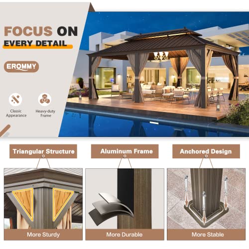 12x20 Hardtop Gazebo Double Roof Galvanized Steel Outdoor Aluminum Frame with Netting and Curtains M3306