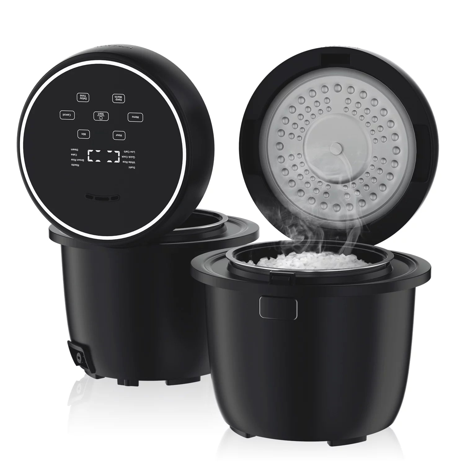 Low Carb Rice Cooker Small, 3 Cup Uncook Rice Cooker with Steamer, Delay Timer, Auto Keep Warm, Rice/Sushi/Cake/Vegetable, Black