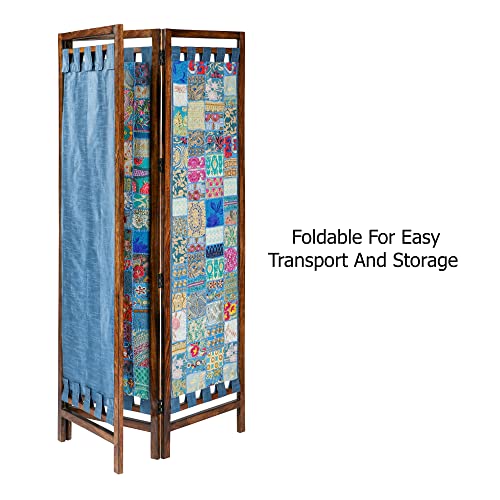 4 Panel Folding Wood Room Divider, Antique Brown, 72 x 80 L396608