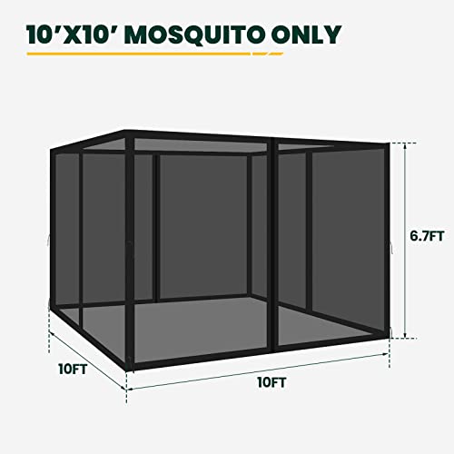 10 x 10 ft Gazebo Mosquito Netting with Zippers, 4-Panel Sidewall, Black T86124