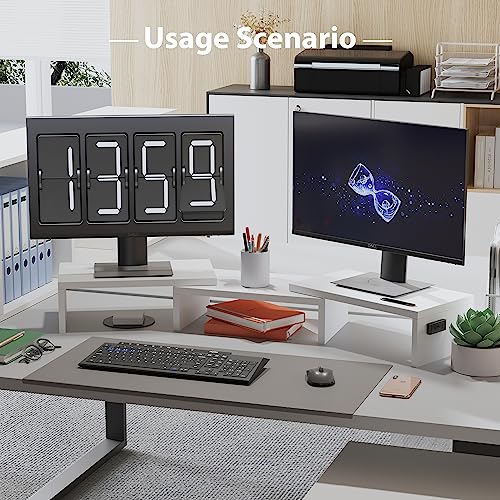 Dual Monitor Stand Riser with Smartphone Holder, Adjustable Wooden Desktop Organizer P70793
