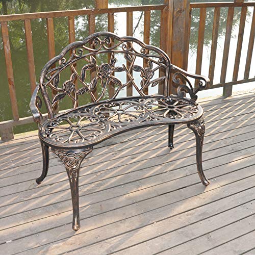 Outdoor Metal Rose Bench for Patio Garden, Cast Iron Frame, 2-Person Seat X288723