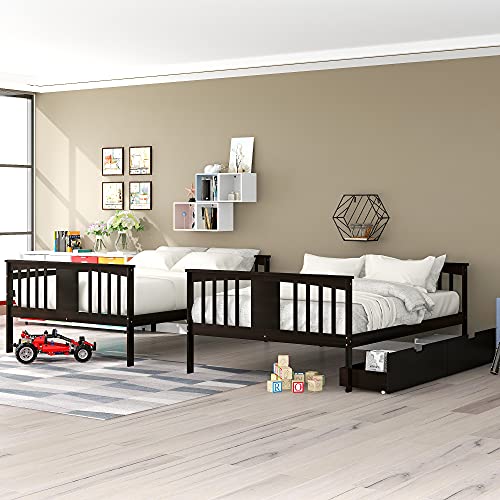 Twin Over Full Bunk Bed with Slide and Stairs for Kids E212