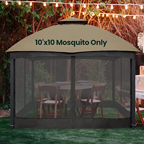 10 x 10 ft Gazebo Mosquito Netting with Zippers, 4-Panel Sidewall, Black T86124