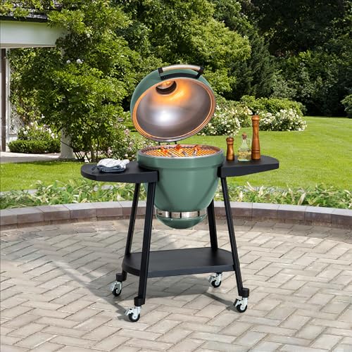 Charcoal Kamado Grill with Pizza Stone and Wheels Q84418