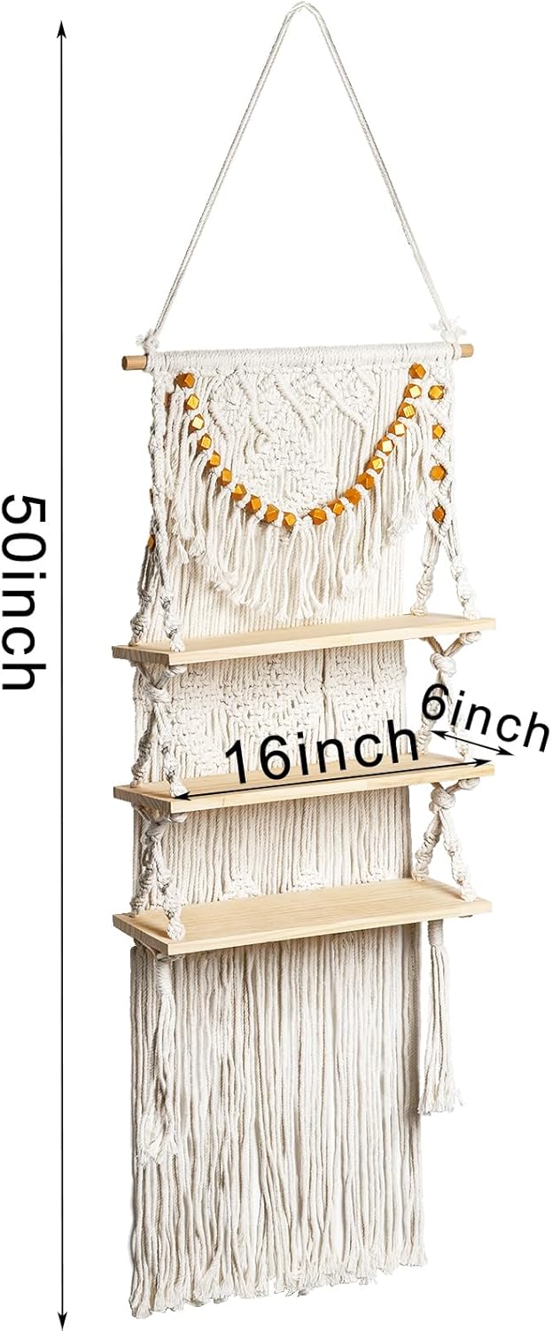 Macrame Wall Hanging Shelf with Wood Plant Rope Storage T29835