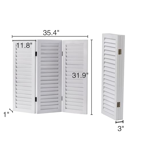 Wood Short Room Divider 3 Panel, 2.6 Ft Tall Folding Partition, White Freestanding Wall for Home Office J532