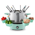 Dash Stainless Steel Deluxe Fondue Maker with Temperature Control Fondue Forks, Cups, and Rack, with Recipe Guide Included, 3-Quart, Non-Stick