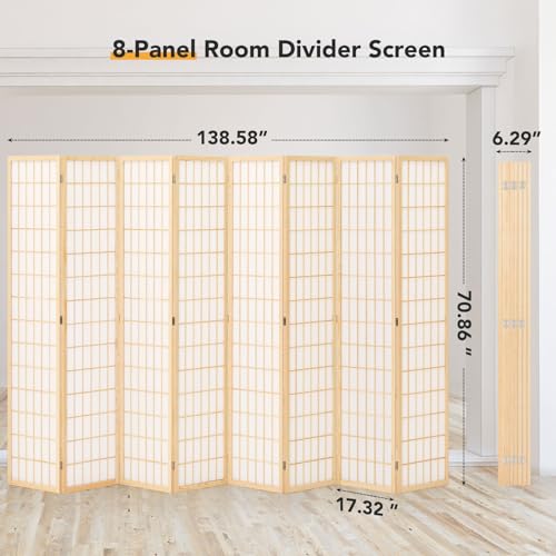 6 Panel Folding Shoji Screen Room Divider, 5.9 Ft, Natural J6469