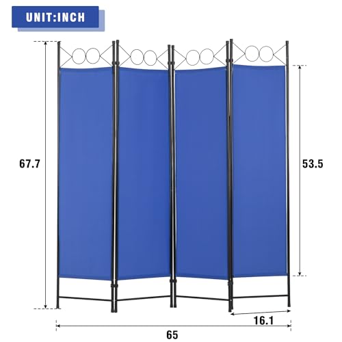 4 Panel Room Divider 6FT Steel Frame Folding Privacy Screen S6430