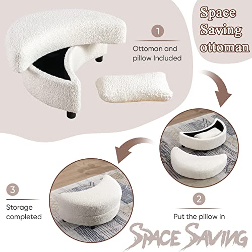 Swivel Barrel Chair with Ottoman for Living Room Bedroom, White W553228